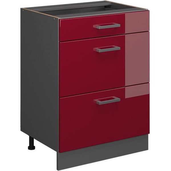 Vicco Unterschrank R-Line, Rot Hochglanz/Anthrazit, 60 cm mit Schubladen, ohne Arbeits... (1-St)