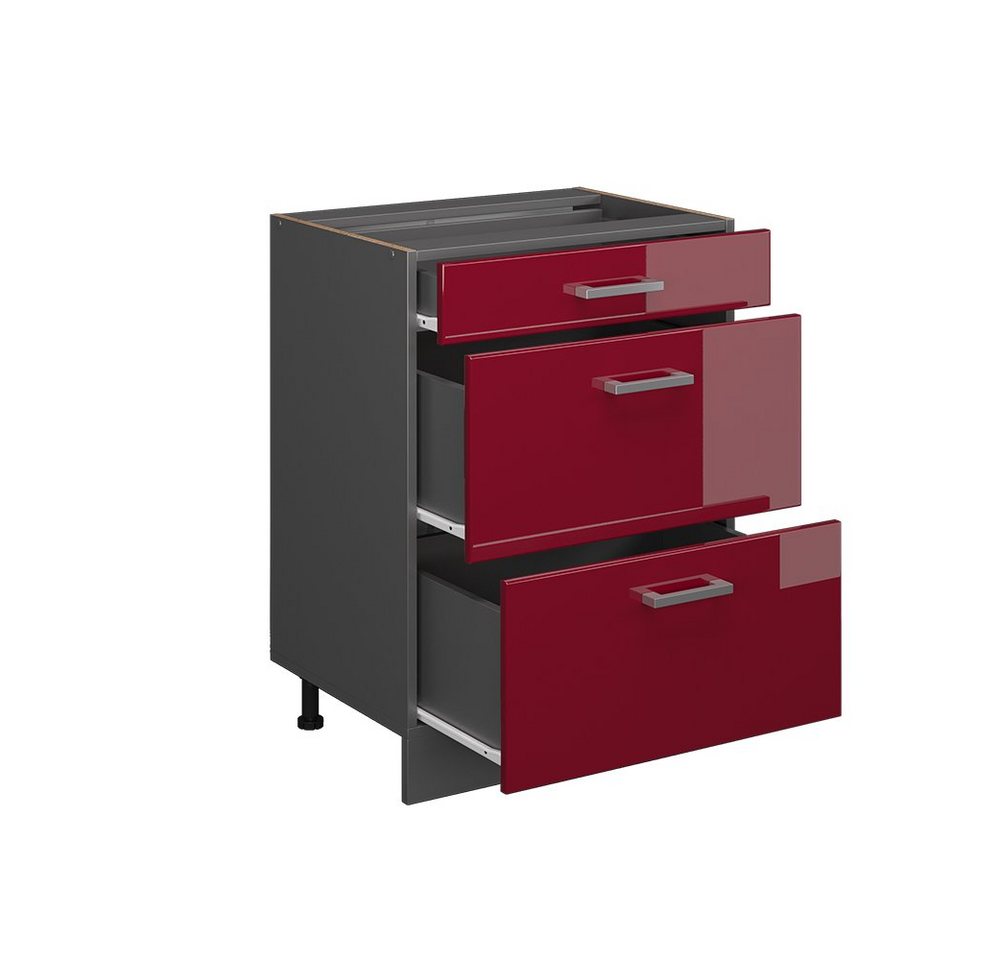 Vicco Unterschrank R-Line, Rot Hochglanz/Anthrazit, 60 cm mit Schubladen, ohne Arbeits... (1-St) – Bild 4 von 5
