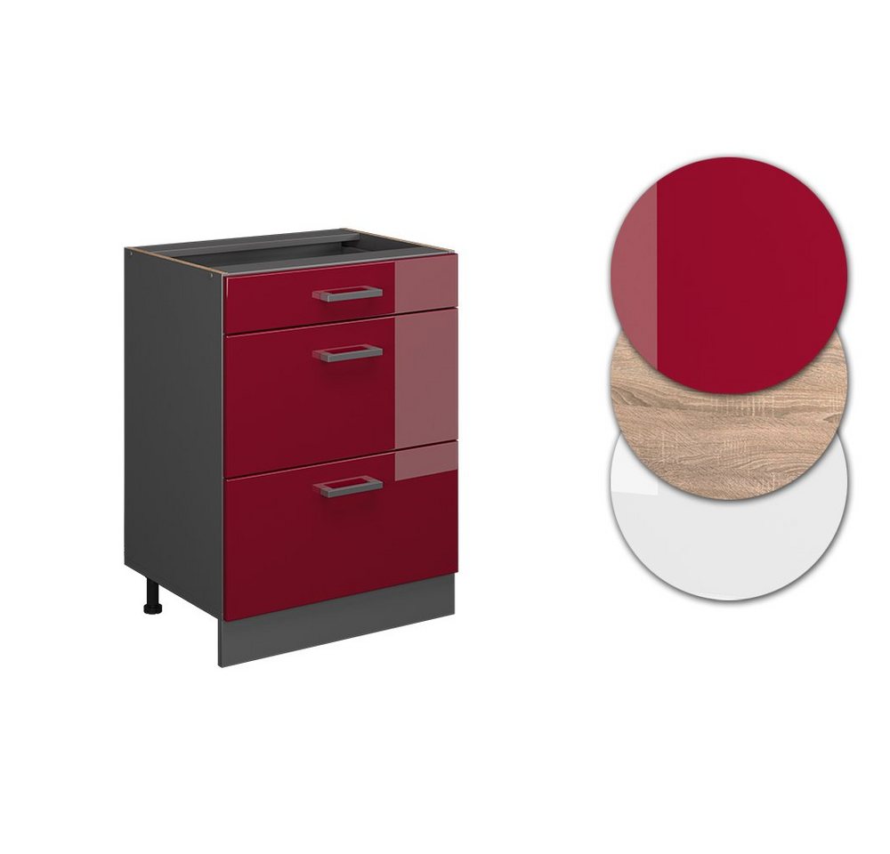 Vicco Unterschrank R-Line, Rot Hochglanz/Anthrazit, 60 cm mit Schubladen, ohne Arbeits... (1-St) – Bild 5 von 5