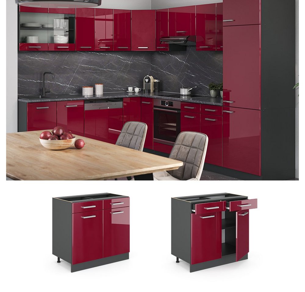 Vicco Unterschrank R-Line, Rot Hochglanz/Anthrazit, 80 cm ohne Arbeitsplatte (1-St) – Bild 3 von 5