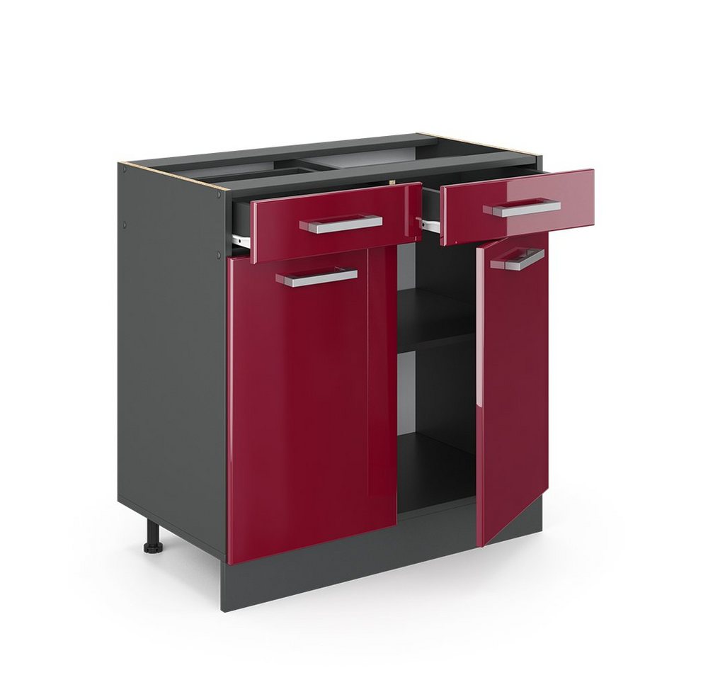 Vicco Unterschrank R-Line, Rot Hochglanz/Anthrazit, 80 cm ohne Arbeitsplatte (1-St) – Bild 4 von 5