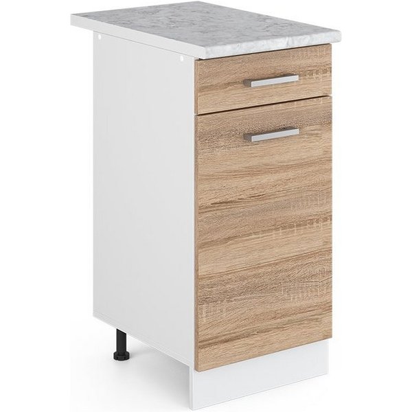 Vicco Unterschrank R-Line, Sonoma/Weiß, 40 cm, AP Marmor (1-St)