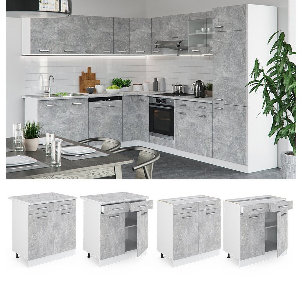 Vicco Unterschrank R-Line, Beton/Weiß, 80 cm ohne Arbeitsplatte (1-St) – Bild 3 von 5