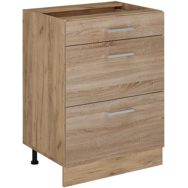 Vicco Unterschrank R-Line, Sonoma/Goldkraft Eiche, 60 cm mit Schubladen, ohne Arbeitsp... (1-St)