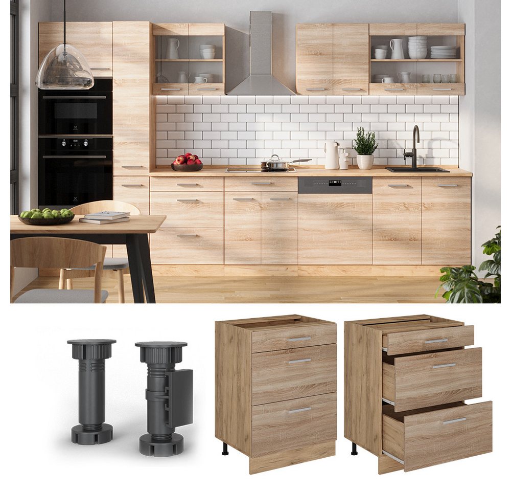 Vicco Unterschrank R-Line, Sonoma/Goldkraft Eiche, 60 cm mit Schubladen, ohne Arbeitsp... (1-St) – Bild 3 von 4