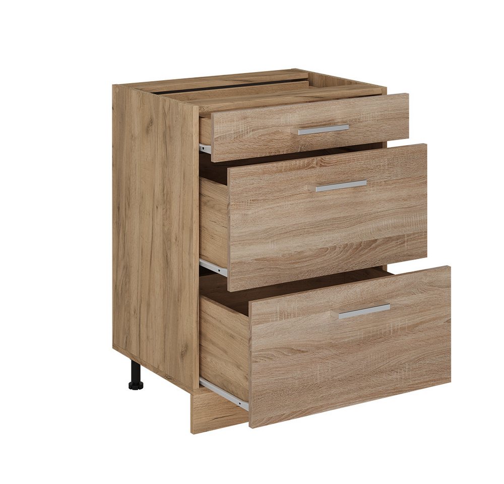Vicco Unterschrank R-Line, Sonoma/Goldkraft Eiche, 60 cm mit Schubladen, ohne Arbeitsp... (1-St) – Bild 4 von 4