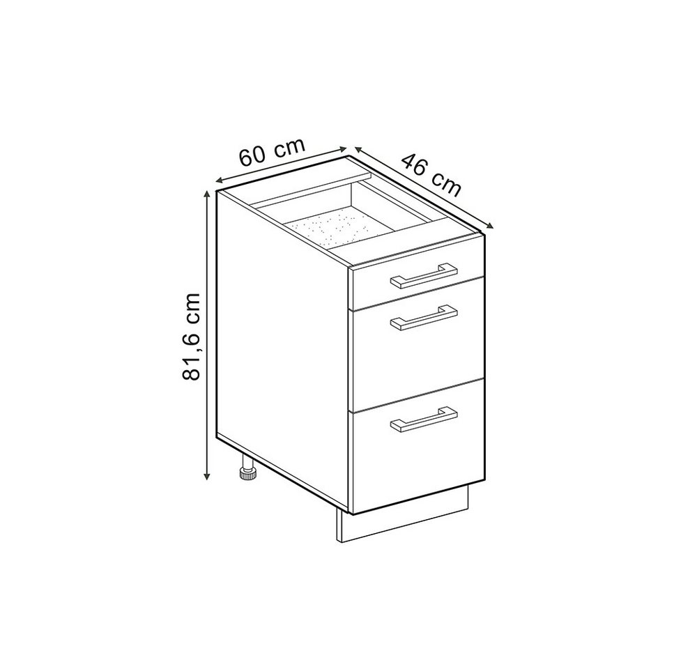 Vicco Unterschrank R-Line, Anthrazit Landhaus/Anthrazit, 60 cm mit Schubladen, ohne Ar... (1-St) – Bild 2 von 4