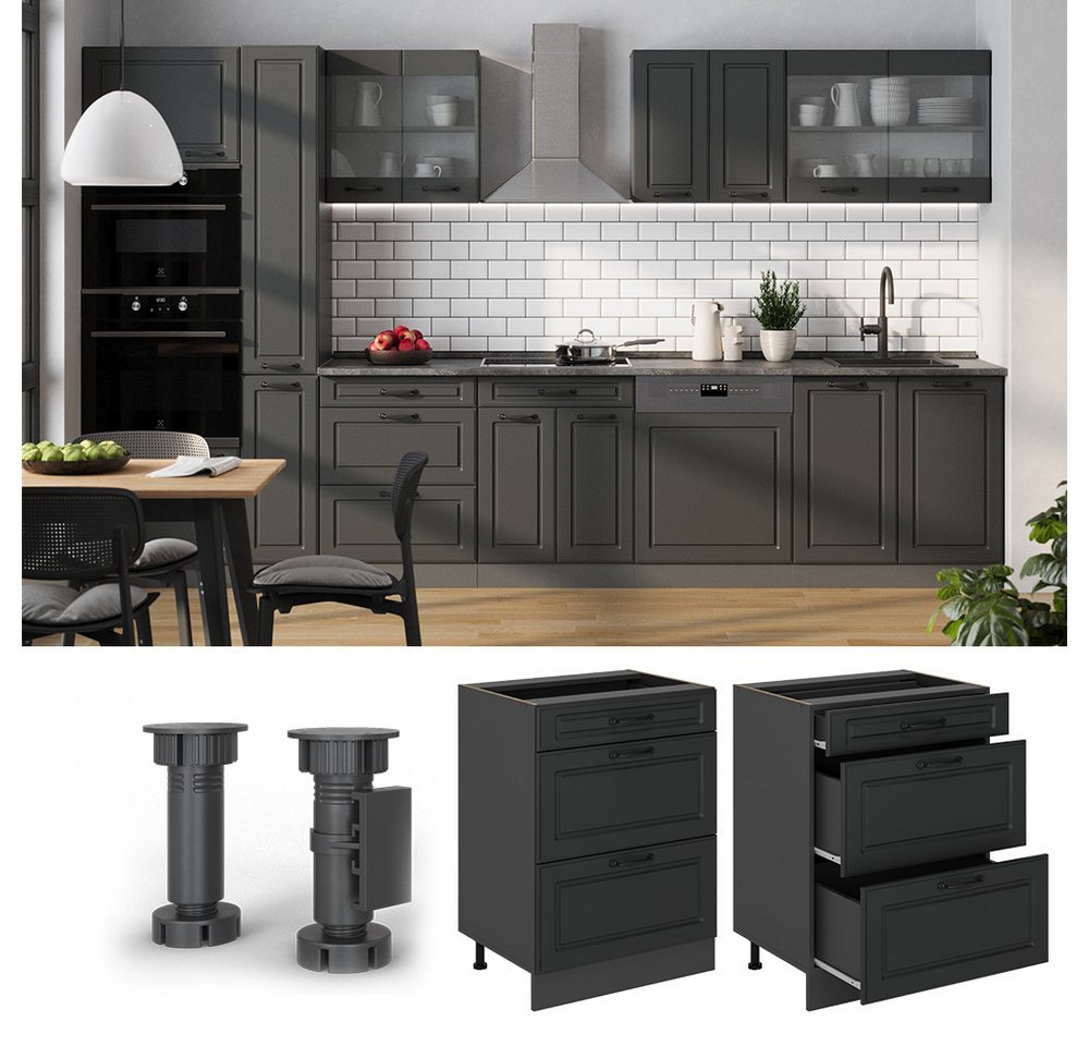 Vicco Unterschrank R-Line, Anthrazit Landhaus/Anthrazit, 60 cm mit Schubladen, ohne Ar... (1-St) – Bild 3 von 4