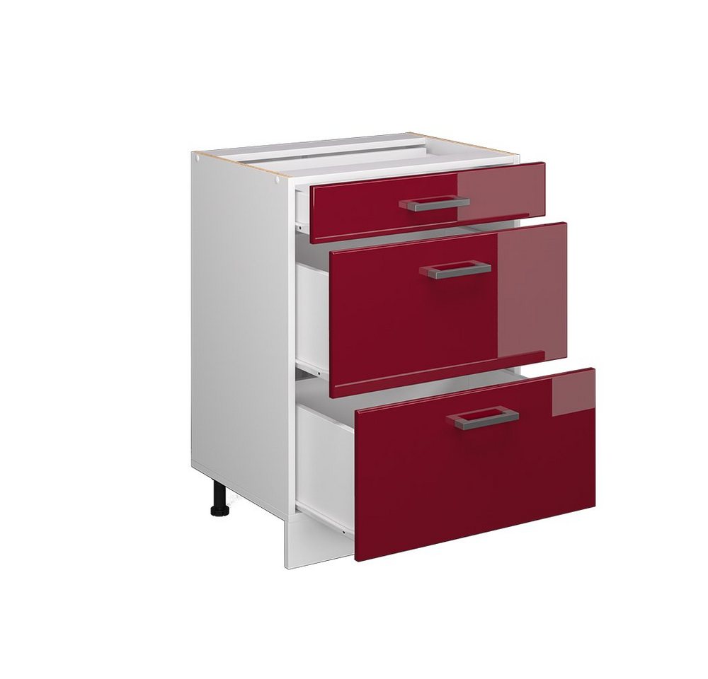 Vicco Unterschrank R-Line, Rot Hochglanz/Weiß, 60 cm mit Schubladen, ohne Arbeitsplatte (1-St) – Bild 4 von 5