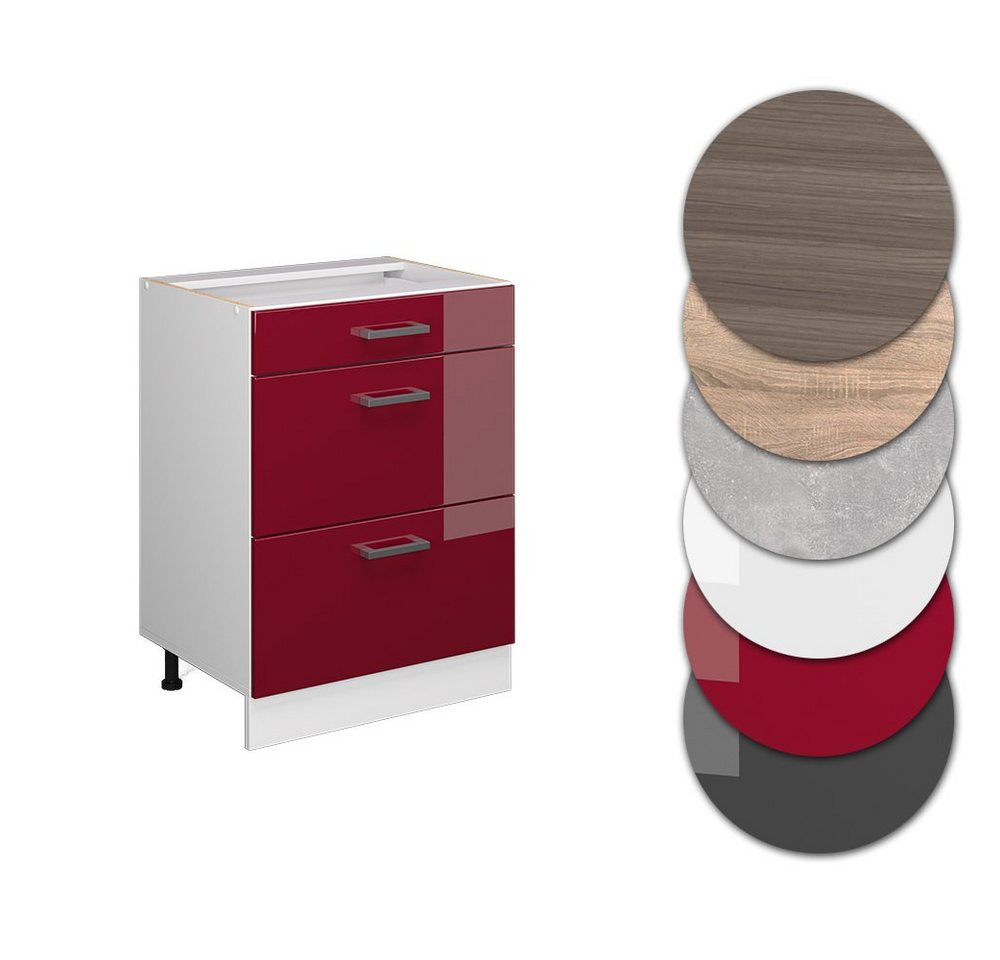 Vicco Unterschrank R-Line, Rot Hochglanz/Weiß, 60 cm mit Schubladen, ohne Arbeitsplatte (1-St) – Bild 5 von 5