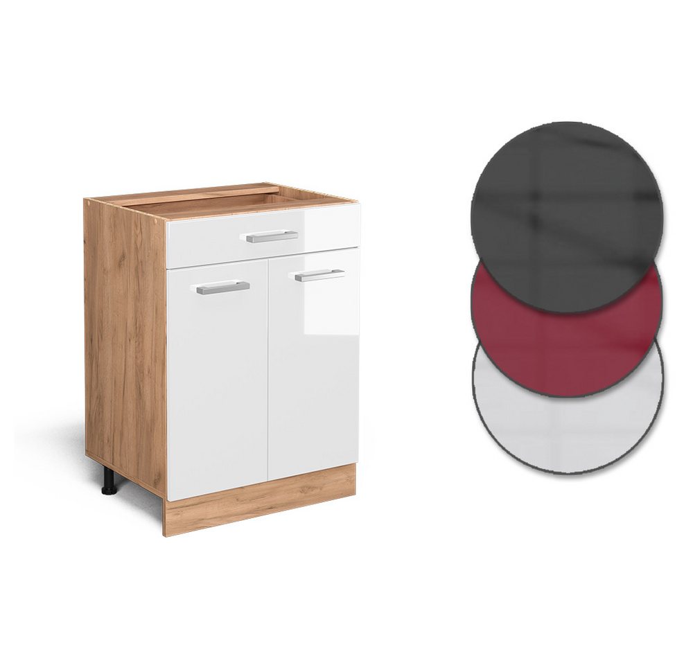 Vicco Unterschrank R-Line, Weiß Hochglanz/Eiche, 60 cm mit Schublade, ohne Arbeitsplatte (1-St) – Bild 5 von 5