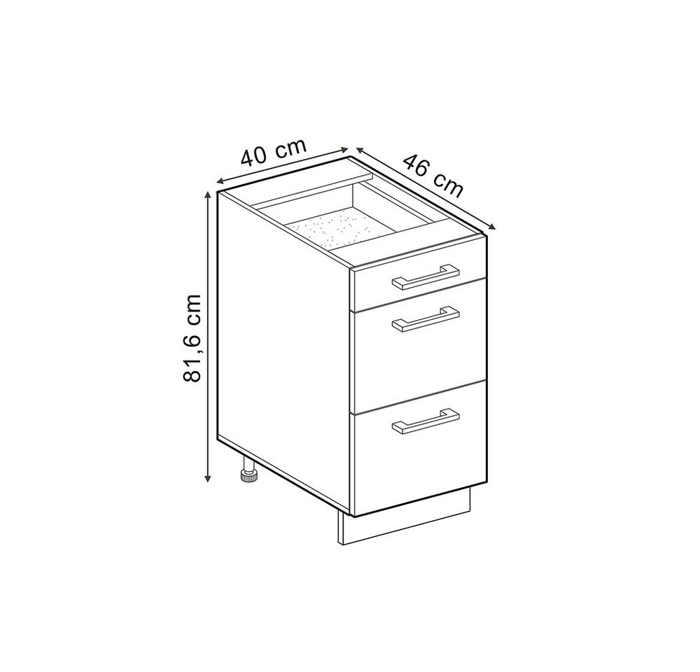 Vicco Unterschrank R-Line, Anthrazit Hochglanz/Anthrazit, 40 cm mit Schubladen, ohne A... (1-St) – Bild 2 von 4