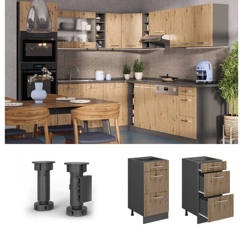 Vicco Unterschrank R-Line, Artisan-Eiche/Anthrazit, 40 cm mit Schubladen, ohne Arbeits... (1-St) – Bild 3 von 5