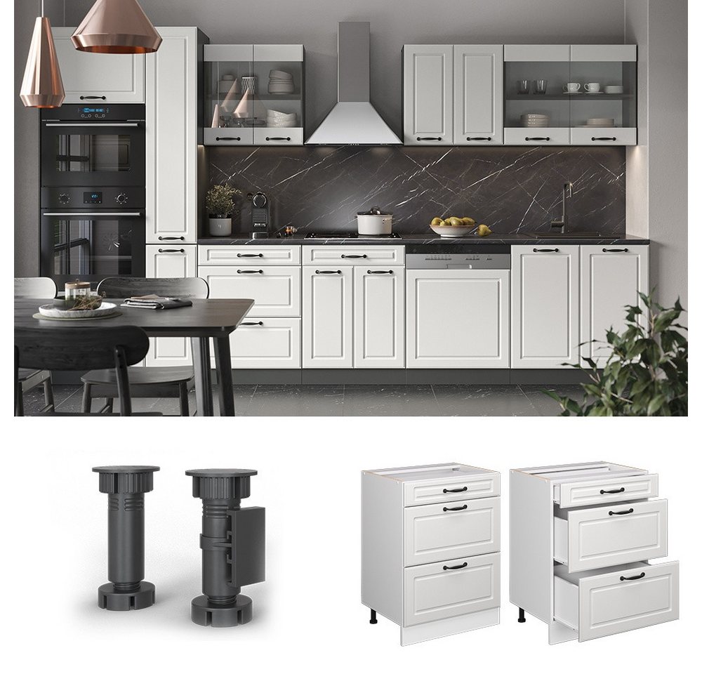 Vicco Unterschrank R-Line, Weiß Landhaus/Weiß, 60 cm mit Schubladen, ohne Arbeitsplatte (1-St) – Bild 3 von 5