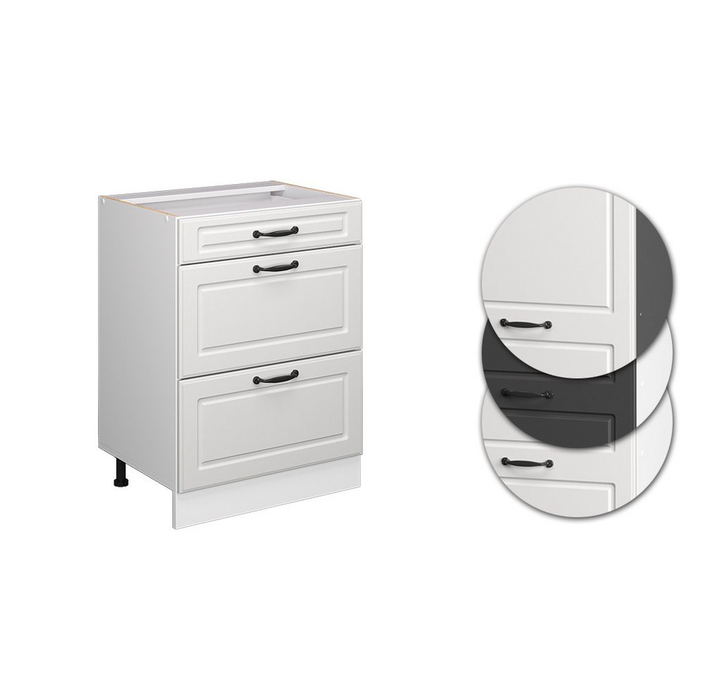 Vicco Unterschrank R-Line, Weiß Landhaus/Weiß, 60 cm mit Schubladen, ohne Arbeitsplatte (1-St) – Bild 5 von 5