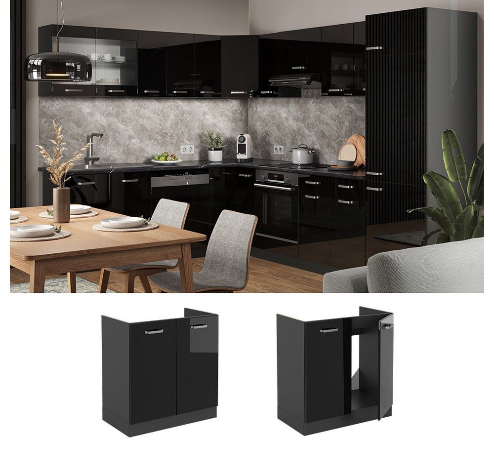 Vicco Unterschrank R-Line, Schwarz Hochglanz/Anthrazit, 80 cm ohne Arbeitsplatte (1-St) – Bild 3 von 5