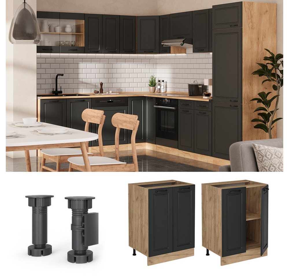 Vicco Unterschrank R-Line, Anthrazit Landhaus/Goldkraft Eiche, 60 cm ohne Arbeitsplatte (1-St) – Bild 3 von 4