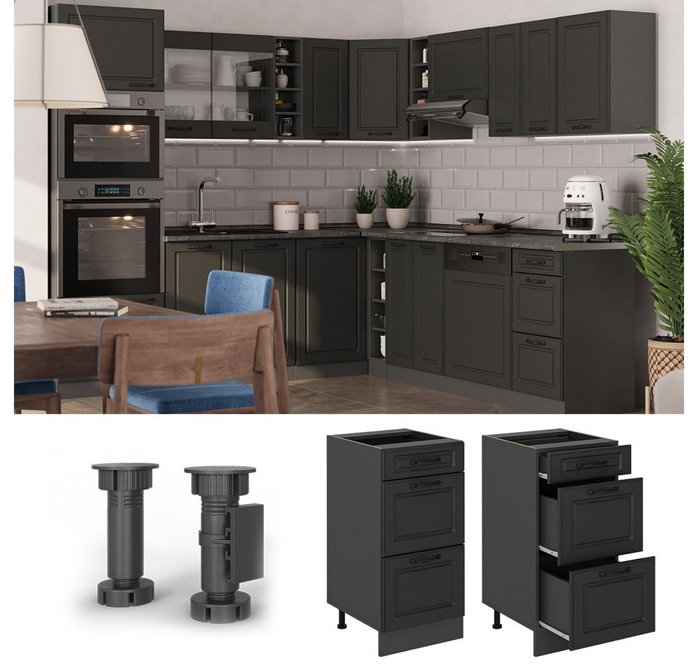 Vicco Unterschrank R-Line, Anthrazit Landhaus/Anthrazit, 40 cm mit Schubladen, ohne Ar... (1-St) – Bild 3 von 4