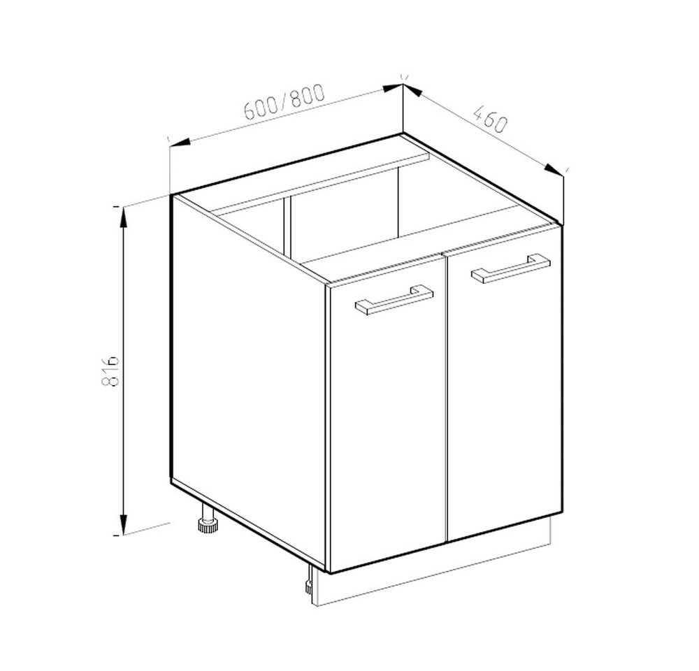 Vicco Unterschrank R-Line, Anthrazit Landhaus/Weiß, 60 cm ohne Arbeitsplatte (1-St) – Bild 2 von 5