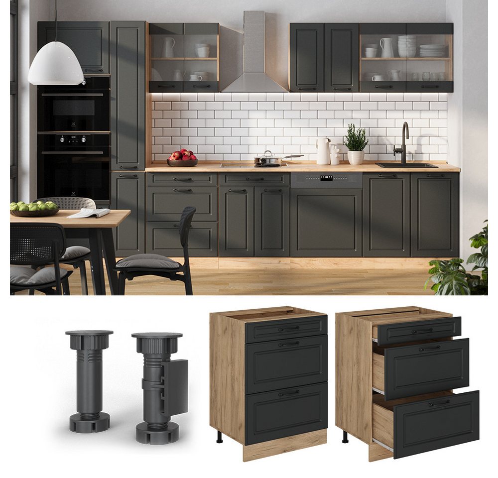 Vicco Unterschrank R-Line, Anthrazit Landhaus/Goldkraft Eiche, 60 cm mit Schubladen, o... (1-St) – Bild 3 von 4