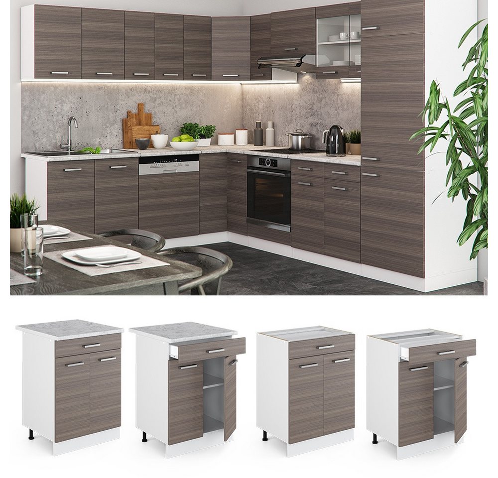 Vicco Unterschrank R-Line, Edelgrau/Weiß, 60 cm mit Schublade, ohne Arbeitsplatte (1-St) – Bild 3 von 5