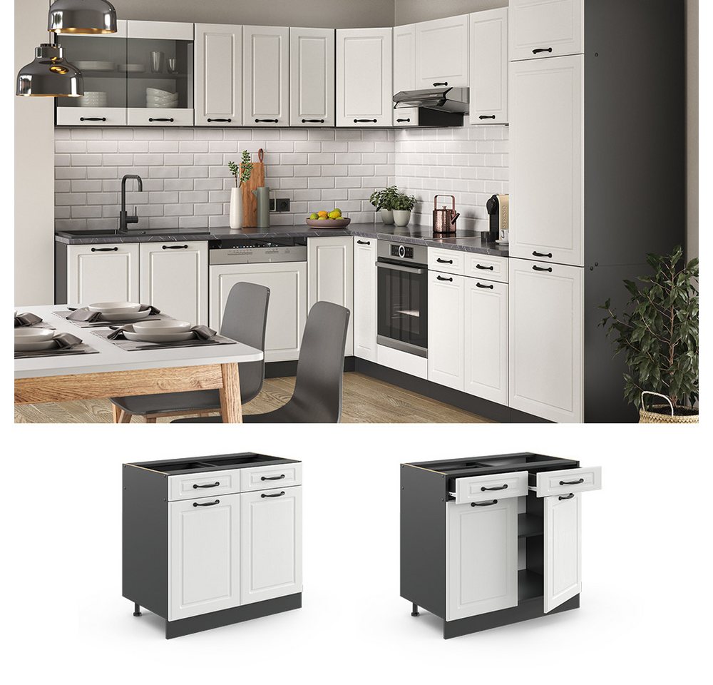 Vicco Unterschrank R-Line, Weiß Landhaus/Anthrazit, 80 cm ohne Arbeitsplatte (1-St) – Bild 3 von 5