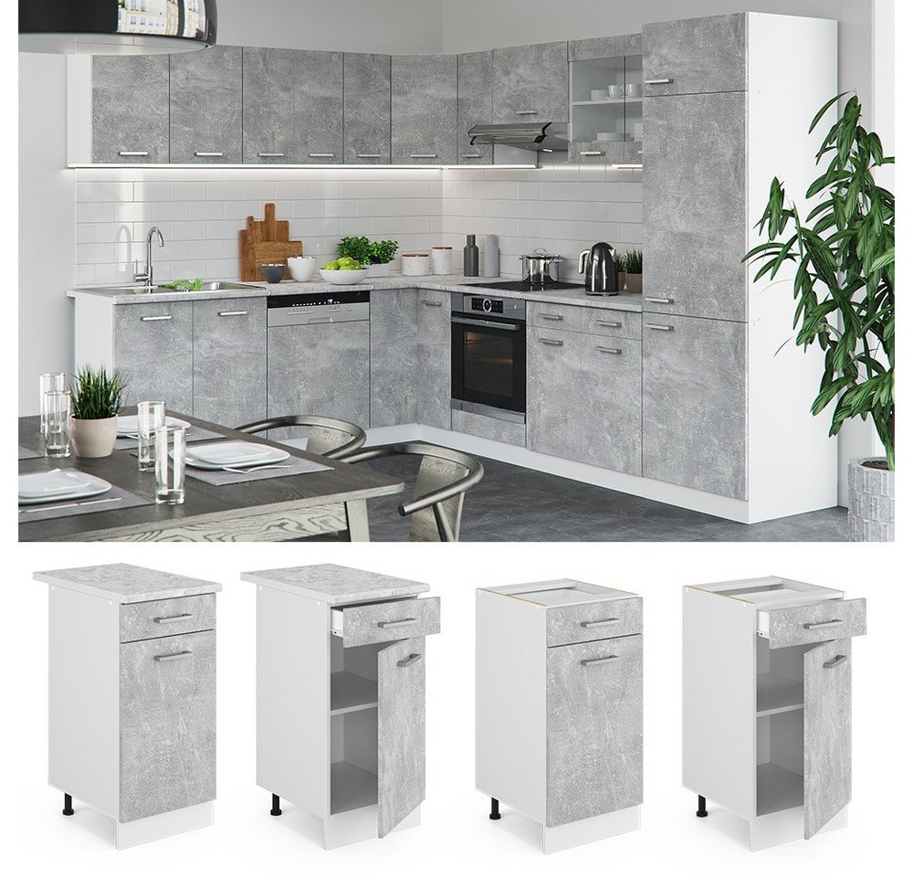 Vicco Unterschrank R-Line, Beton/Weiß, 40 cm ohne Arbeitsplatte (1-St) – Bild 3 von 5
