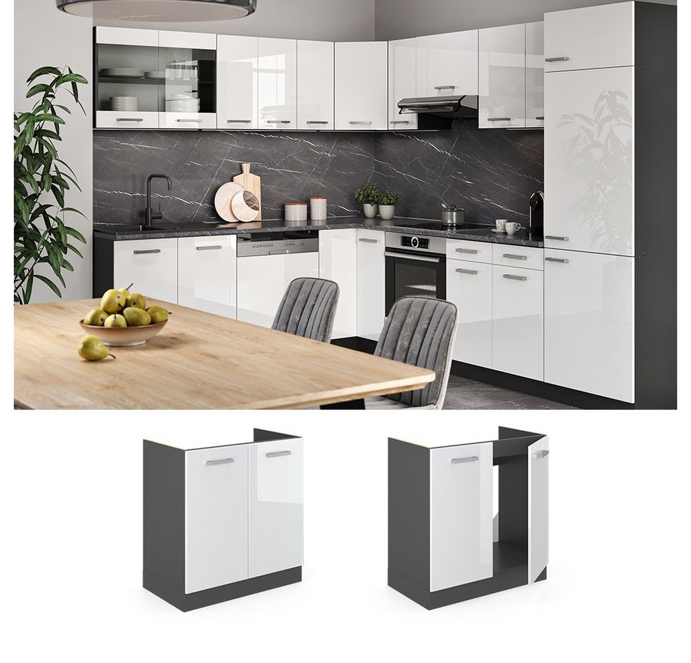 Vicco Unterschrank R-Line, Weiß Hochglanz/Anthrazit, 80 cm ohne Arbeitsplatte (1-St) – Bild 3 von 5