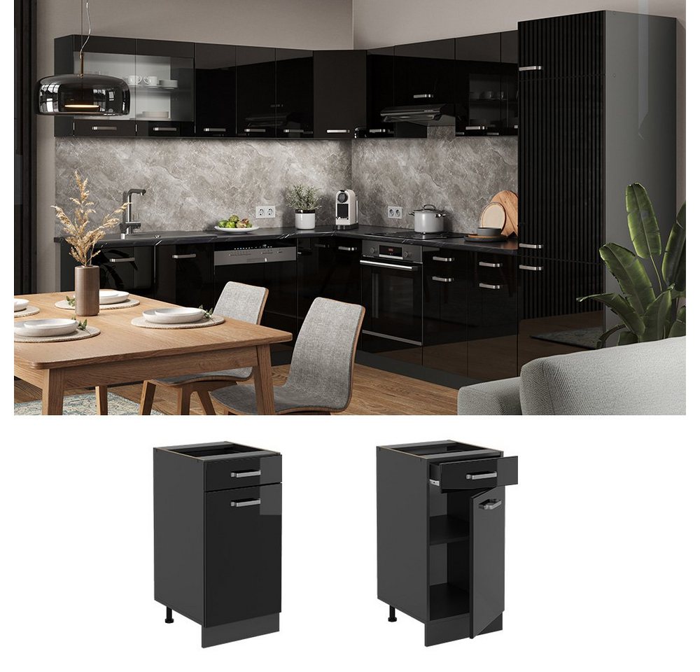 Vicco Unterschrank R-Line, Schwarz Hochglanz/Anthrazit, 40 cm ohne Arbeitsplatte (1-St) – Bild 3 von 5