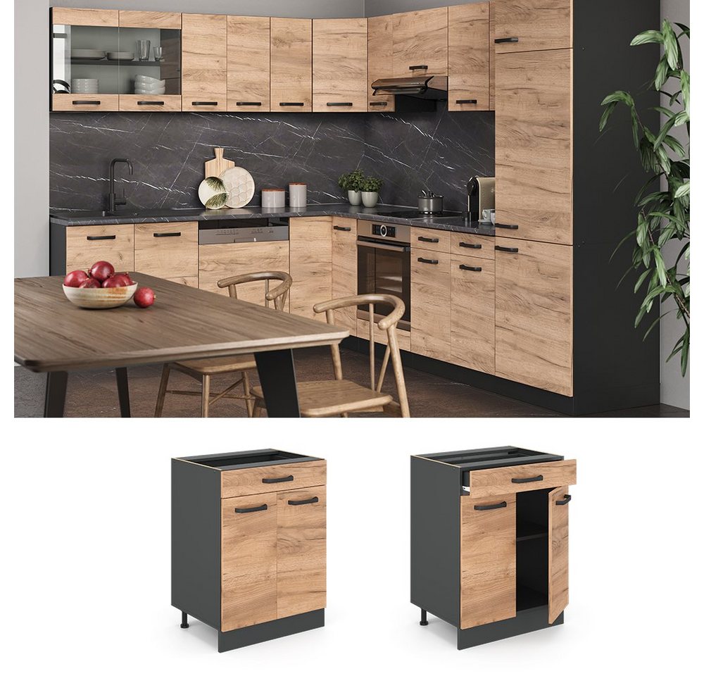 Vicco Unterschrank R-Line, Goldkraft Eiche/Anthrazit, 60 cm mit Schublade, ohne Arbeit... (1-St) – Bild 3 von 5