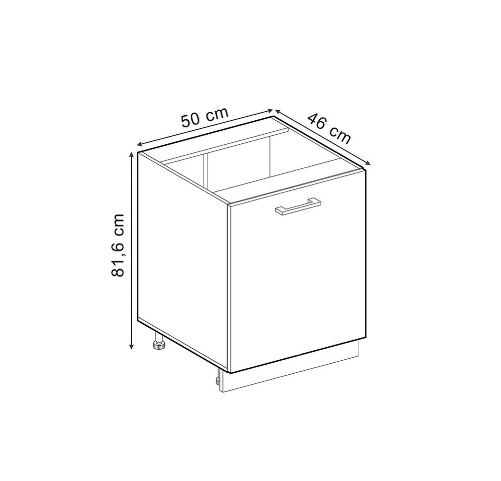 Vicco Unterschrank R-Line, Goldkraft Eiche/Anthrazit, 50 cm ohne Arbeitsplatte (1-St) – Bild 2 von 5