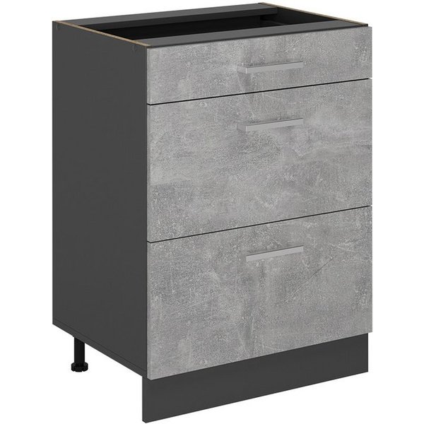 Vicco Unterschrank R-Line, Beton/Anthrazit, 60 cm mit Schubladen, ohne Arbeitsplatte (1-St)