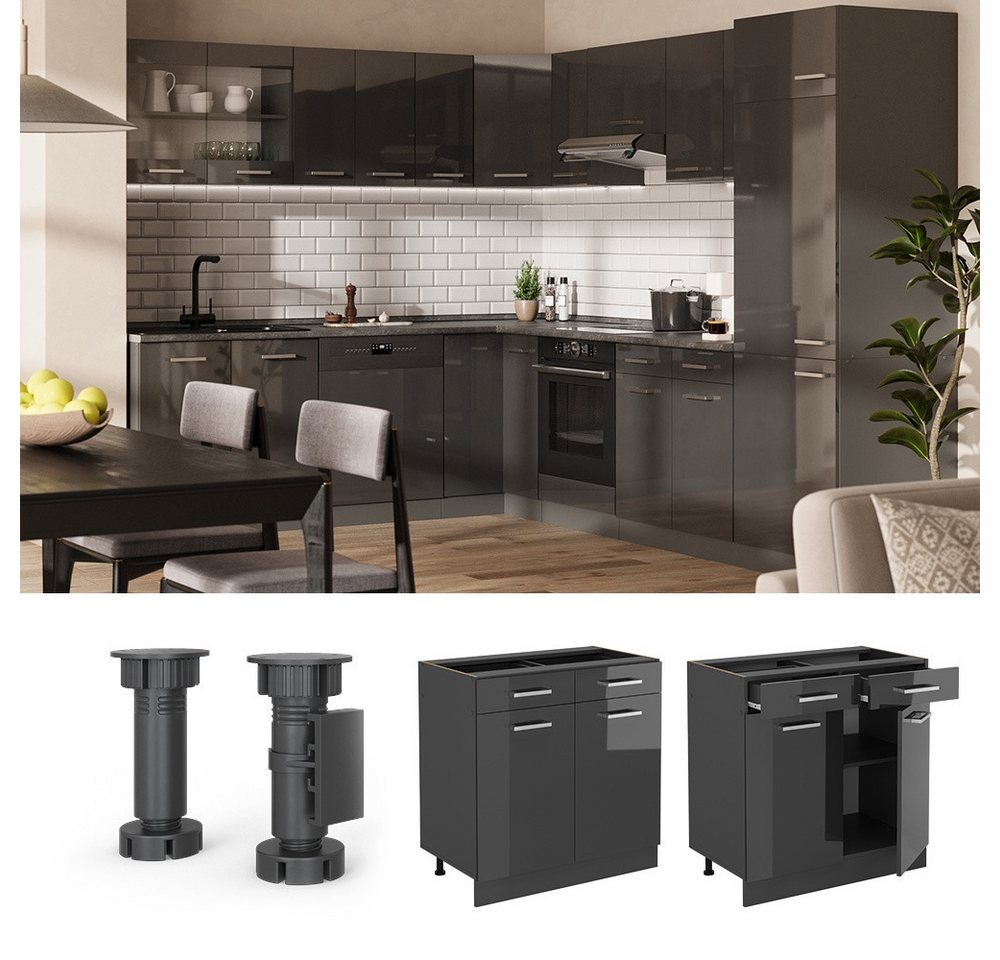 Vicco Unterschrank R-Line, Anthrazit Hochglanz/Anthrazit, 80 cm ohne Arbeitsplatte (1-St) – Bild 3 von 4