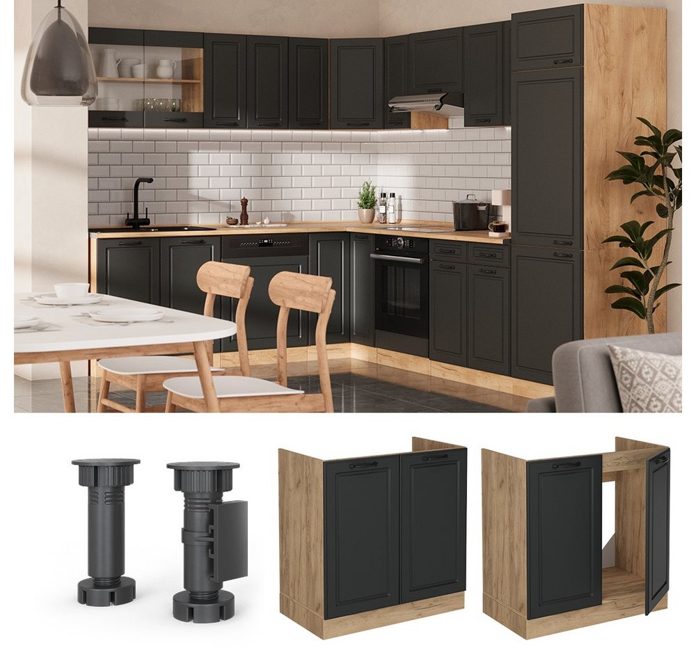 Vicco Unterschrank R-Line, Anthrazit Landhaus/Goldkraft Eiche, 80 cm ohne Arbeitsplatte (1-St) – Bild 3 von 4