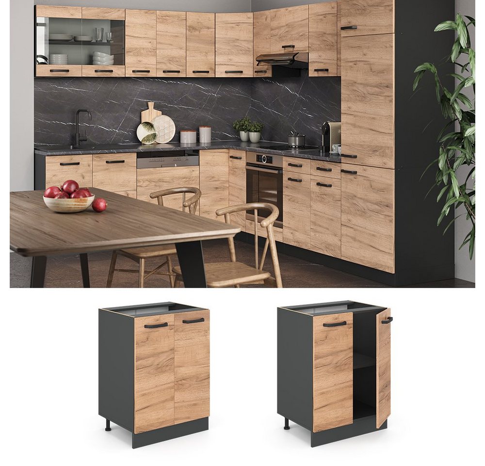 Vicco Unterschrank R-Line, Goldkraft Eiche/Anthrazit, 60 cm ohne Arbeitsplatte (1-St) – Bild 3 von 5