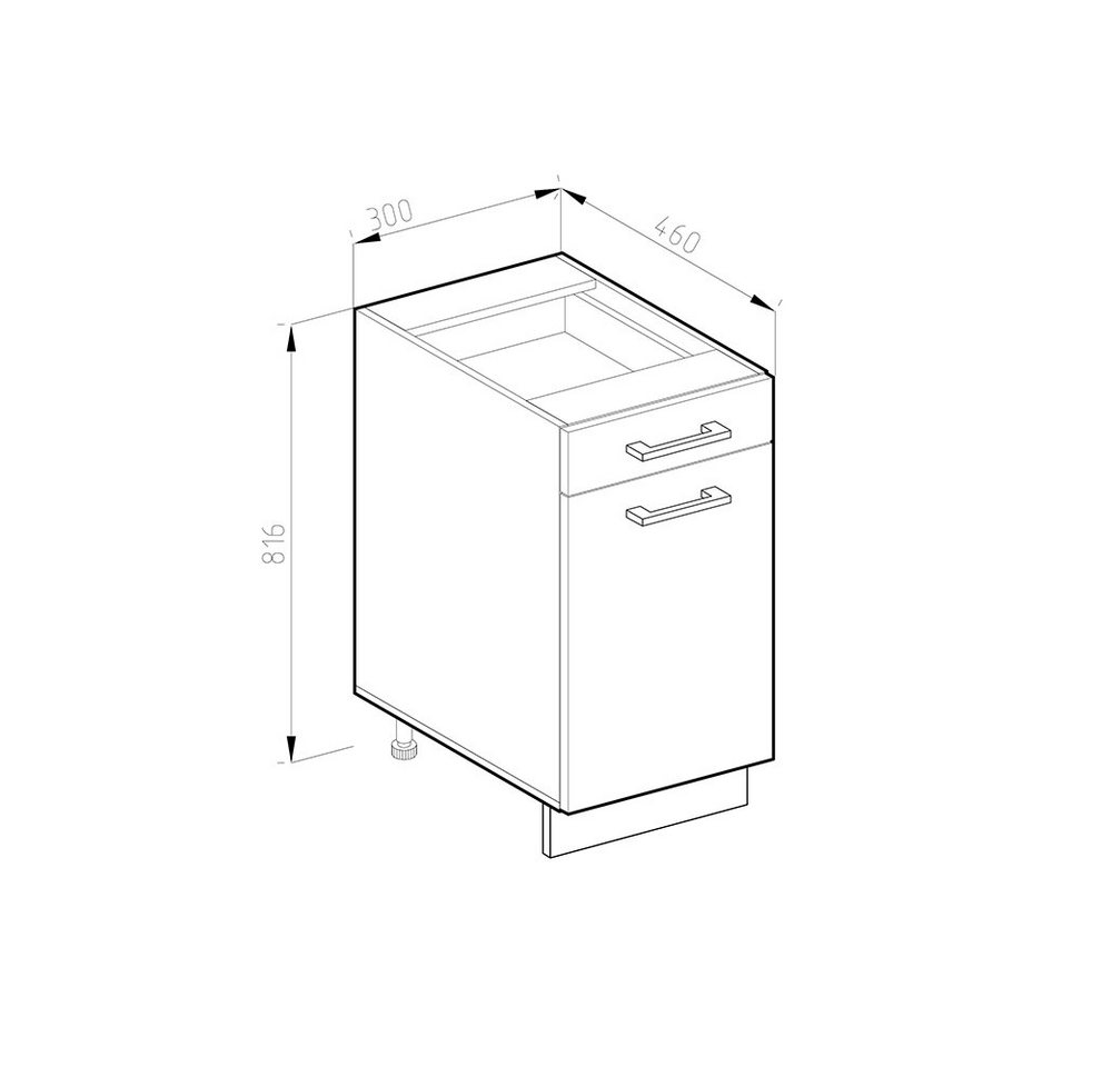 Vicco Unterschrank R-Line, Goldkraft Eiche/Anthrazit, 30 cm ohne Arbeitsplatte (1-St) – Bild 2 von 5