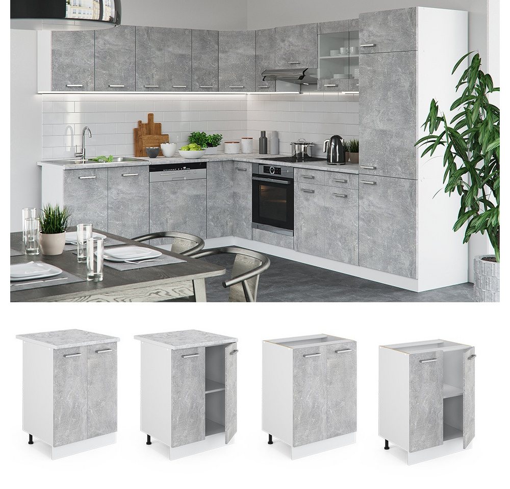Vicco Unterschrank R-Line, Beton/Weiß, 60 cm ohne Arbeitsplatte (1-St) – Bild 3 von 5