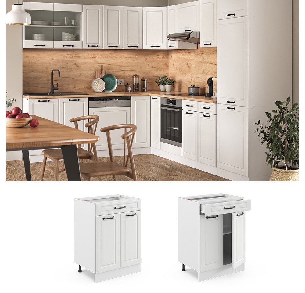 Vicco Unterschrank R-Line, Weiß Landhaus/Weiß, 60 cm mit Schublade, ohne Arbeitsplatte (1-St) – Bild 3 von 5