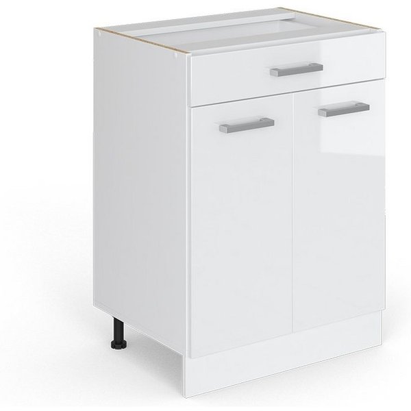 Vicco Unterschrank R-Line, Weiß Hochglanz/Weiß, 60 cm mit Schublade, ohne Arbeitsplatte (1-St)