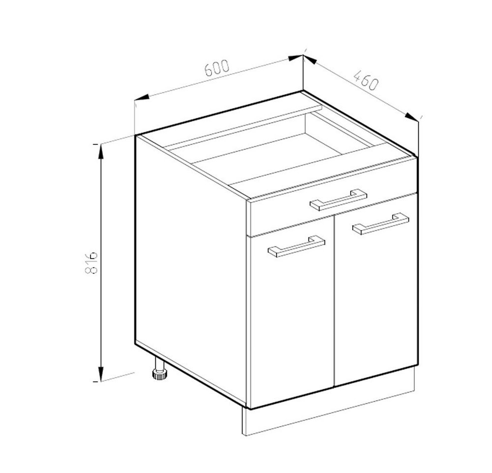 Vicco Unterschrank R-Line, Weiß Hochglanz/Weiß, 60 cm mit Schublade, ohne Arbeitsplatte (1-St) – Bild 2 von 5