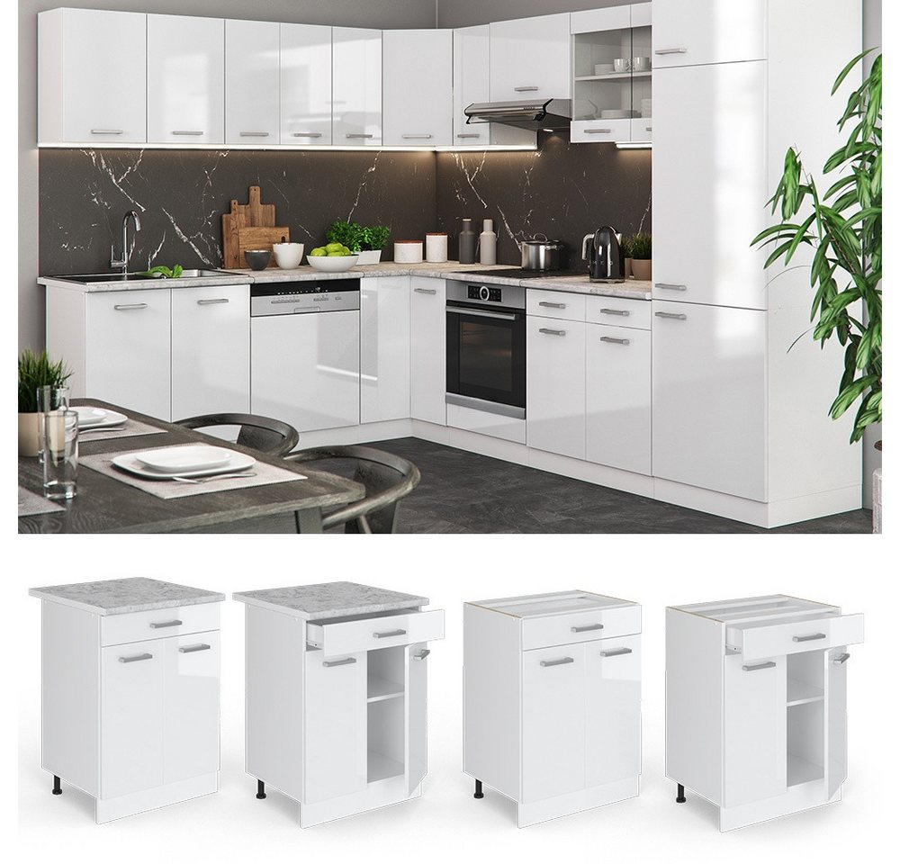 Vicco Unterschrank R-Line, Weiß Hochglanz/Weiß, 60 cm mit Schublade, ohne Arbeitsplatte (1-St) – Bild 3 von 5