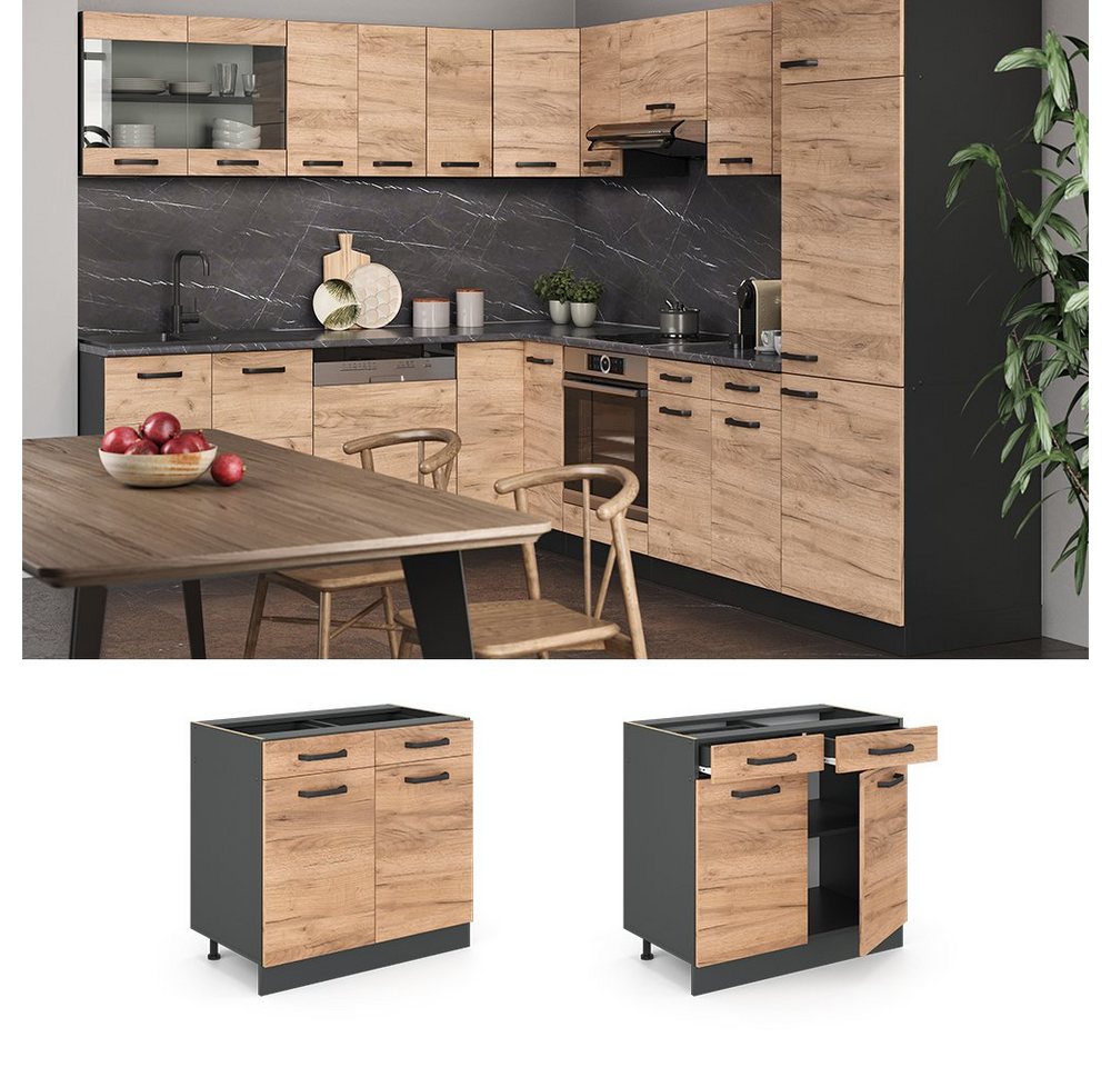 Vicco Unterschrank R-Line, Goldkraft Eiche/Anthrazit, 80 cm ohne Arbeitsplatte (1-St) – Bild 3 von 5