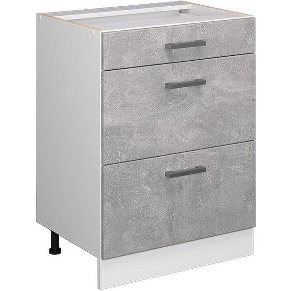 Vicco Unterschrank R-Line, Beton/Weiß, 60 cm mit Schubladen, ohne Arbeitsplatte (1-St)