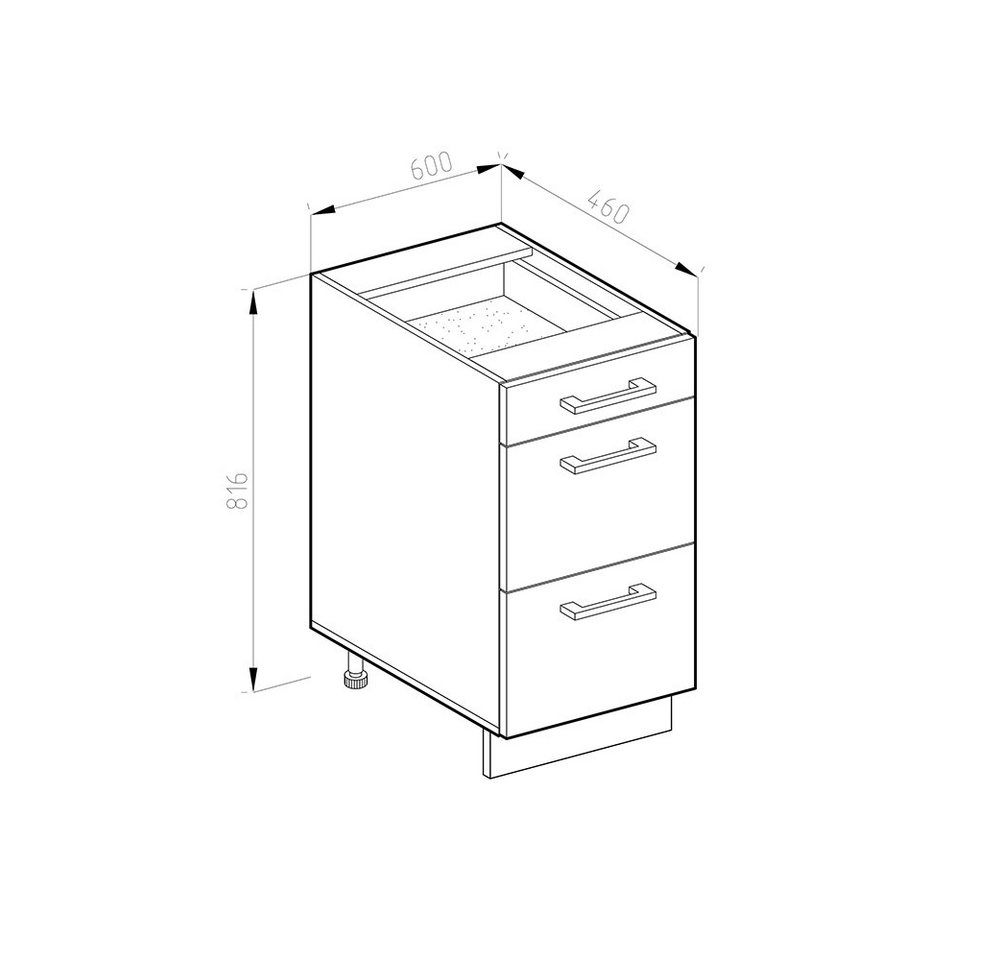 Vicco Unterschrank R-Line, Beton/Weiß, 60 cm mit Schubladen, ohne Arbeitsplatte (1-St) – Bild 2 von 5