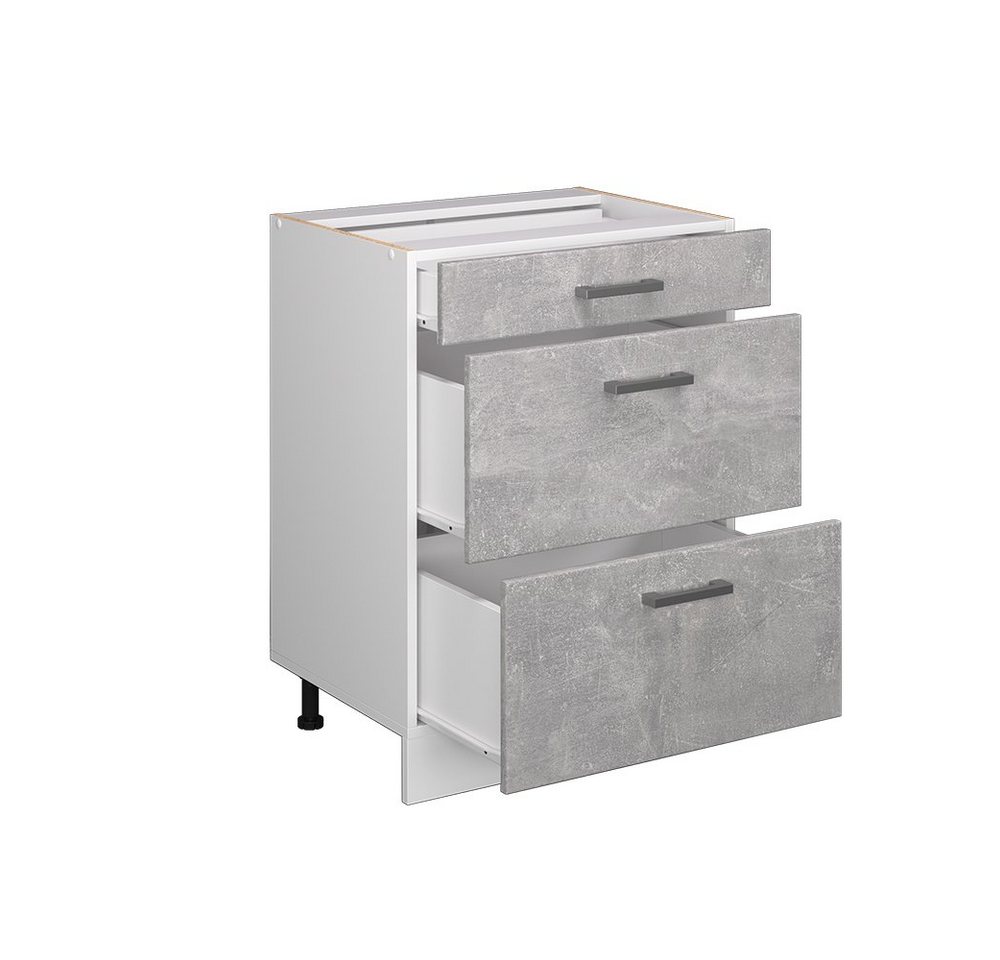 Vicco Unterschrank R-Line, Beton/Weiß, 60 cm mit Schubladen, ohne Arbeitsplatte (1-St) – Bild 4 von 5