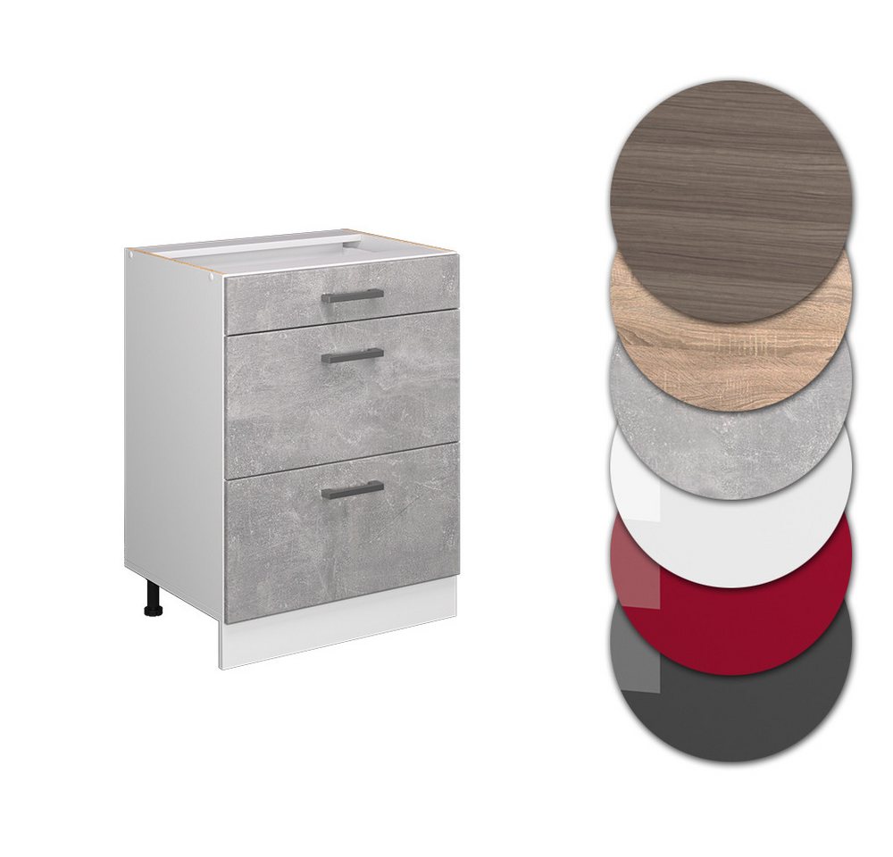 Vicco Unterschrank R-Line, Beton/Weiß, 60 cm mit Schubladen, ohne Arbeitsplatte (1-St) – Bild 5 von 5