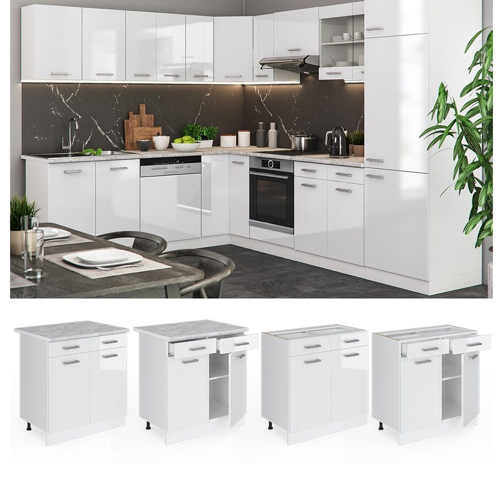Vicco Unterschrank R-Line, Weiß Hochglanz/Weiß, 80 cm ohne Arbeitsplatte (1-St) – Bild 3 von 5