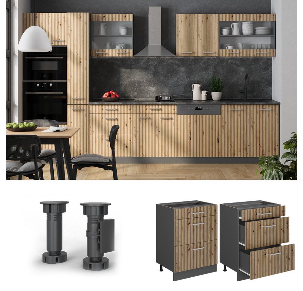 Vicco Unterschrank R-Line, Artisan-Eiche/Anthrazit, 60 cm mit Schubladen, ohne Arbeits... (1-St) – Bild 3 von 5