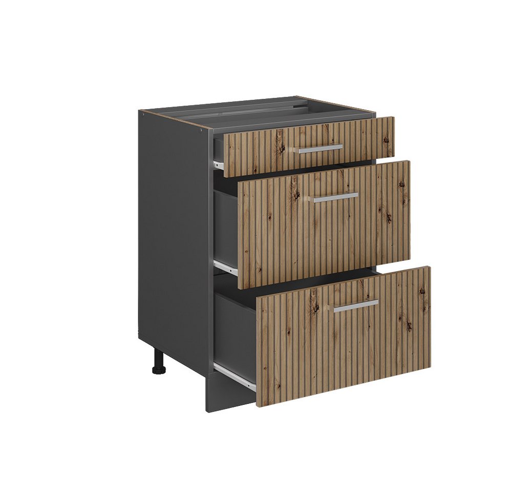 Vicco Unterschrank R-Line, Artisan-Eiche/Anthrazit, 60 cm mit Schubladen, ohne Arbeits... (1-St) – Bild 4 von 5