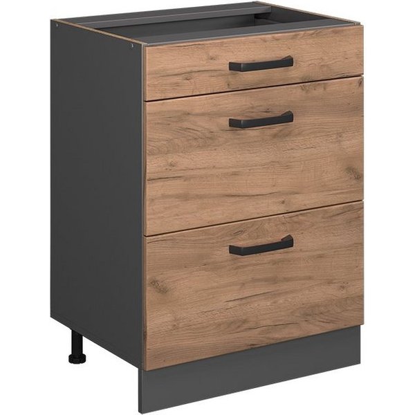 Vicco Unterschrank R-Line Goldkraft Eiche/Anthrazit 60cm, Schubladen, ohne Arbeitsplatte (1-St)